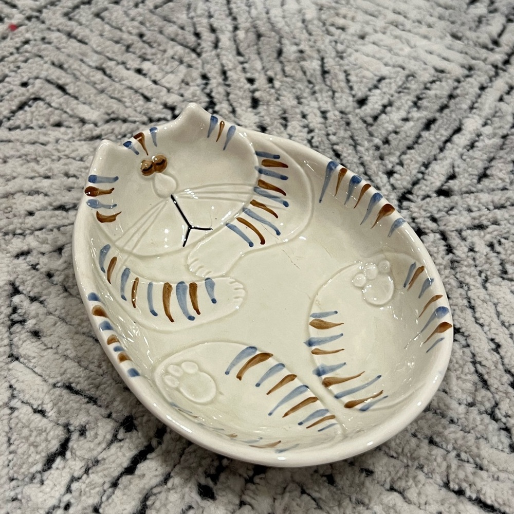 RARE Fitz and Floyd Cat Nap Trinket Dish Bowl 1977 Glaze Ceramic Fat Cat Vintage - Picture 4 of 9